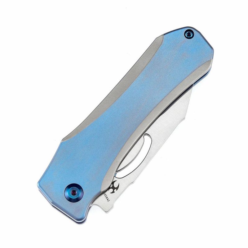 Loki Thumb Hole Knife Plain & Blue Anodized Titanium Handle (2.99”CPM-S35VN Blade)Steven Dunnuck Design-K1058A2 Blue | Folding Pocket Knives