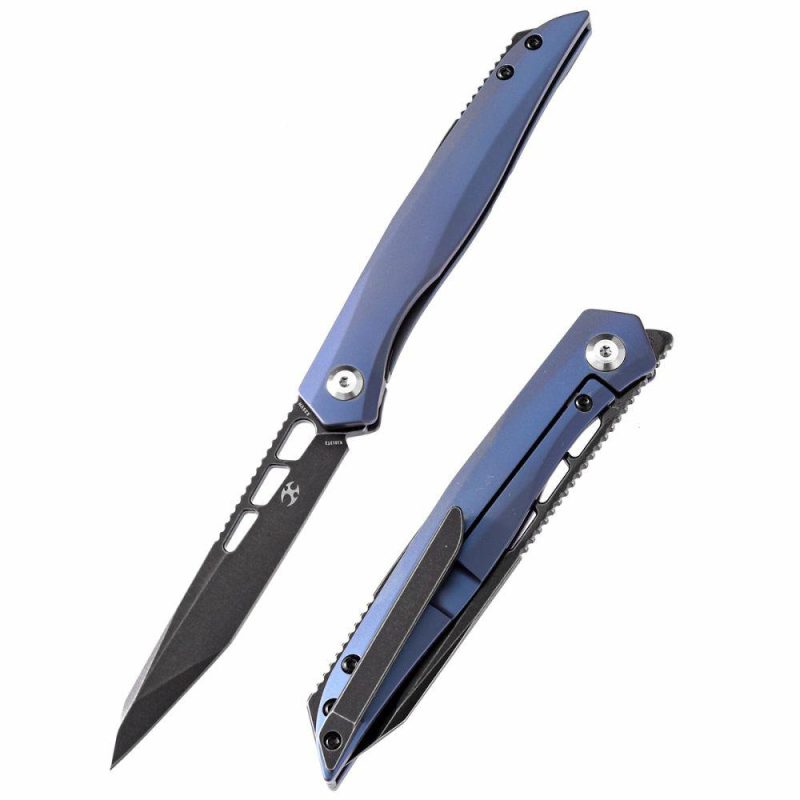 lucky Star K1013T2 CPM-S35VN Blade Blue Anodized Titanium Handle with MaxTkachuk Design | Folding Pocket Knives