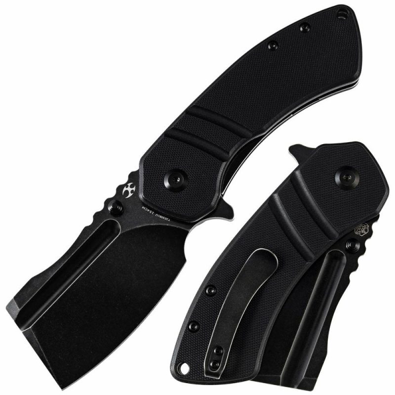 M+ Korvid Thumb Studs/Flipper Knife Black G10 Handle (3.07’‘ 154CM Blade ) Koch Tools Design-T2030B1U Black G10 | Folding Pocket Knives