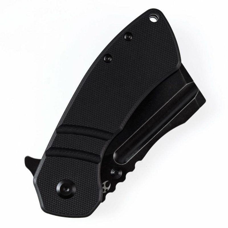 M+ Korvid Thumb Studs/Flipper Knife Black G10 Handle (3.07’‘ 154CM Blade ) Koch Tools Design-T2030B1U Black G10 | Folding Pocket Knives