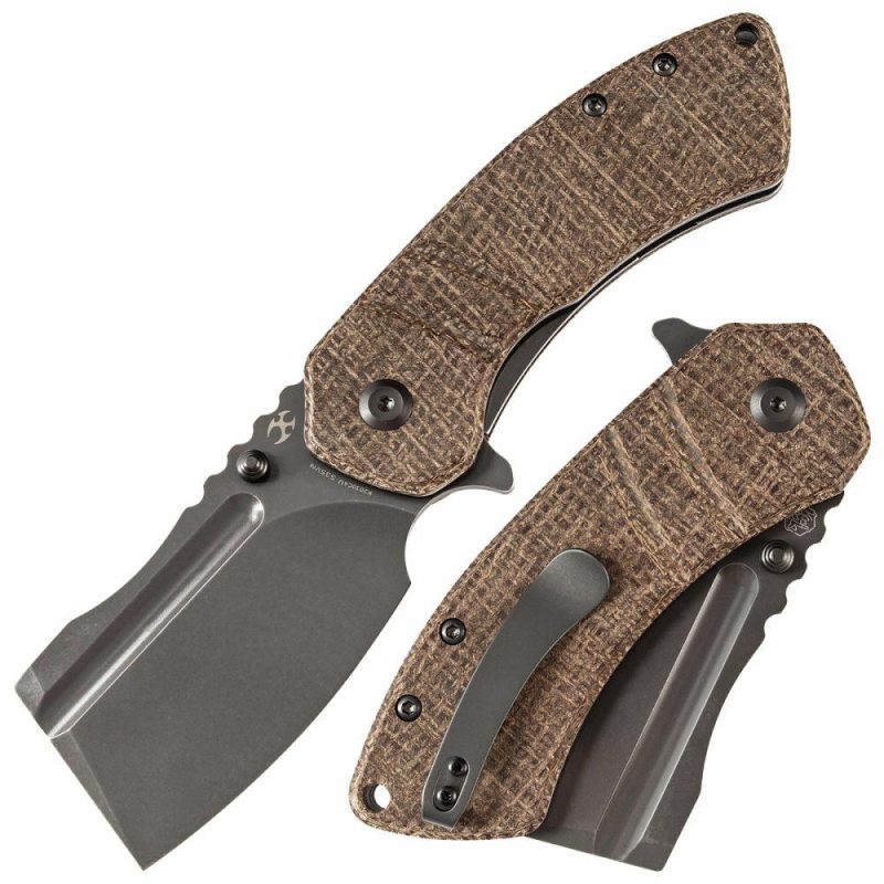 M+ Korvid Thumb Studs/Flipper Knife Burlap Brwon Micarta Handle (3.07’‘ CPM S35VN Blade ) Koch Tools Design-K2030C4U Brwon/Gray | Folding Pocket Knives