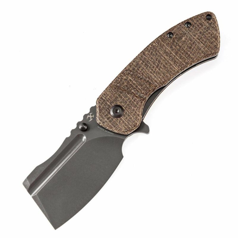 M+ Korvid Thumb Studs/Flipper Knife Burlap Brwon Micarta Handle (3.07’‘ CPM S35VN Blade ) Koch Tools Design-K2030C4U Brwon/Gray | Folding Pocket Knives