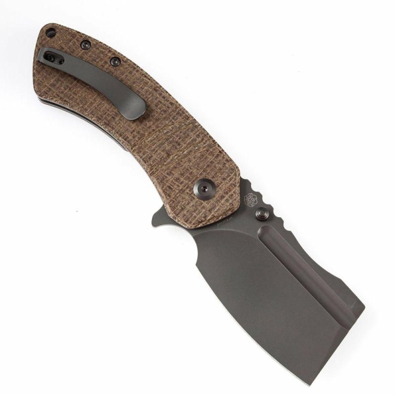 M+ Korvid Thumb Studs/Flipper Knife Burlap Brwon Micarta Handle (3.07’‘ CPM S35VN Blade ) Koch Tools Design-K2030C4U Brwon/Gray | Folding Pocket Knives