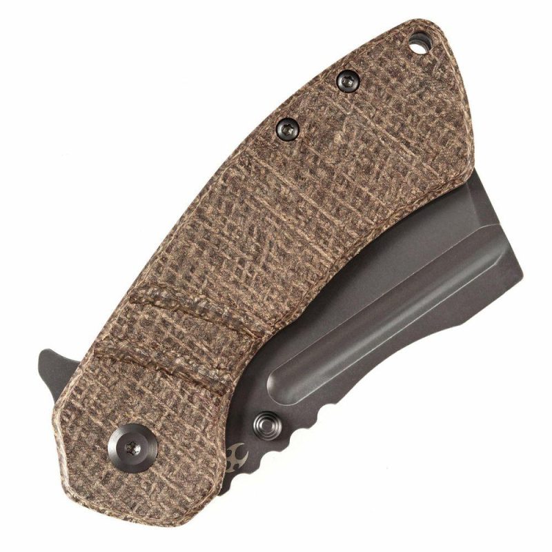 M+ Korvid Thumb Studs/Flipper Knife Burlap Brwon Micarta Handle (3.07’‘ CPM S35VN Blade ) Koch Tools Design-K2030C4U Brwon/Gray | Folding Pocket Knives