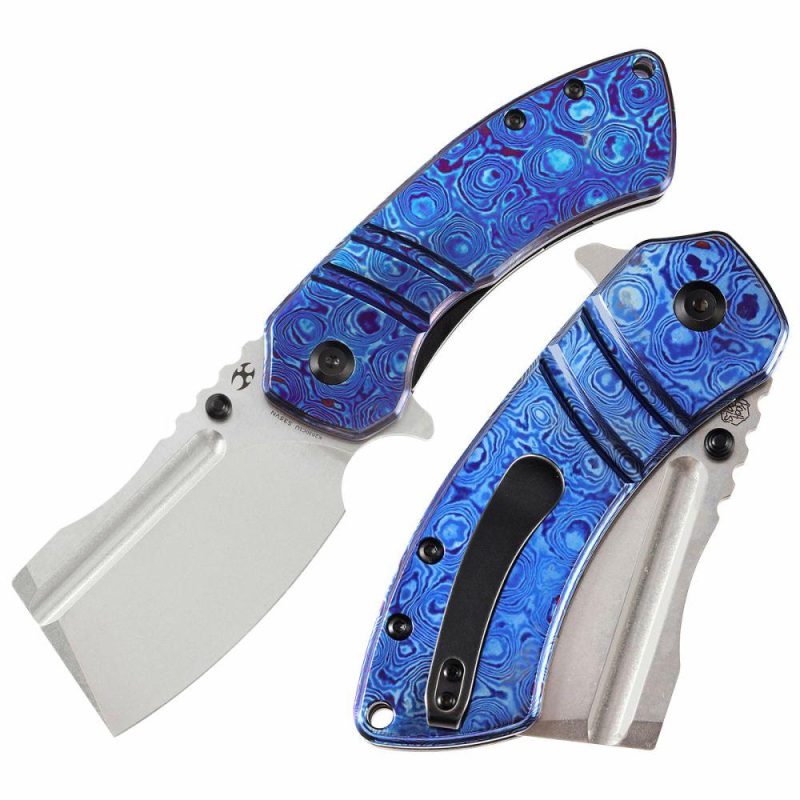 M+ Korvid Thumb Studs/Flipper Knife Timascus Handle (3.07’‘ CPM S35VN Blade ) Koch Tools Design-K2030C1U Blue | Folding Pocket Knives