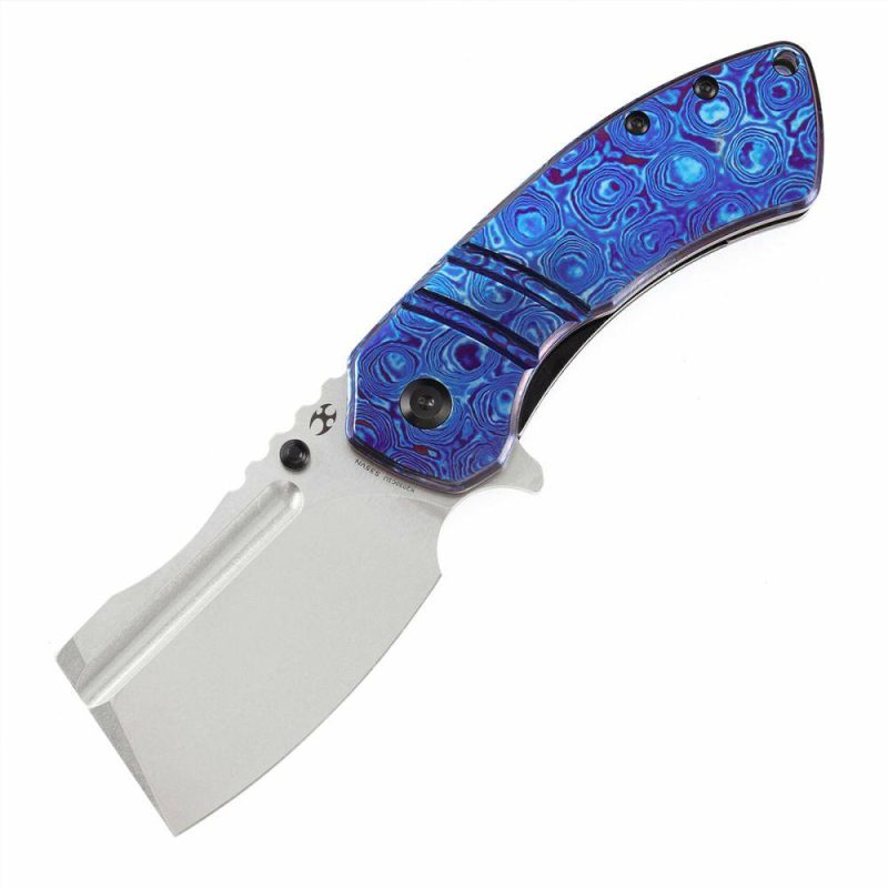 M+ Korvid Thumb Studs/Flipper Knife Timascus Handle (3.07’‘ CPM S35VN Blade ) Koch Tools Design-K2030C1U Blue | Folding Pocket Knives