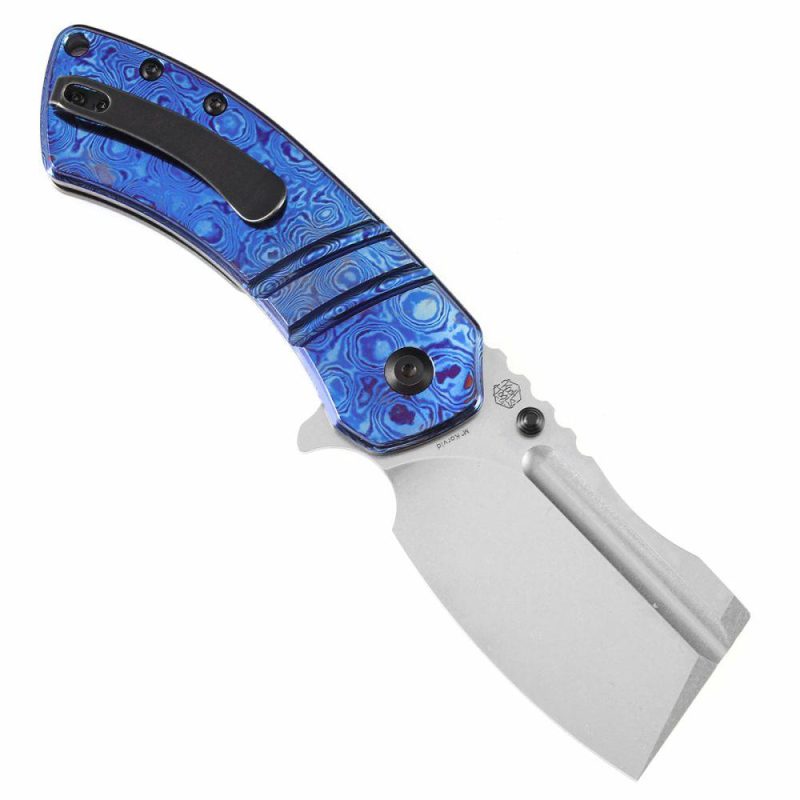 M+ Korvid Thumb Studs/Flipper Knife Timascus Handle (3.07’‘ CPM S35VN Blade ) Koch Tools Design-K2030C1U Blue | Folding Pocket Knives