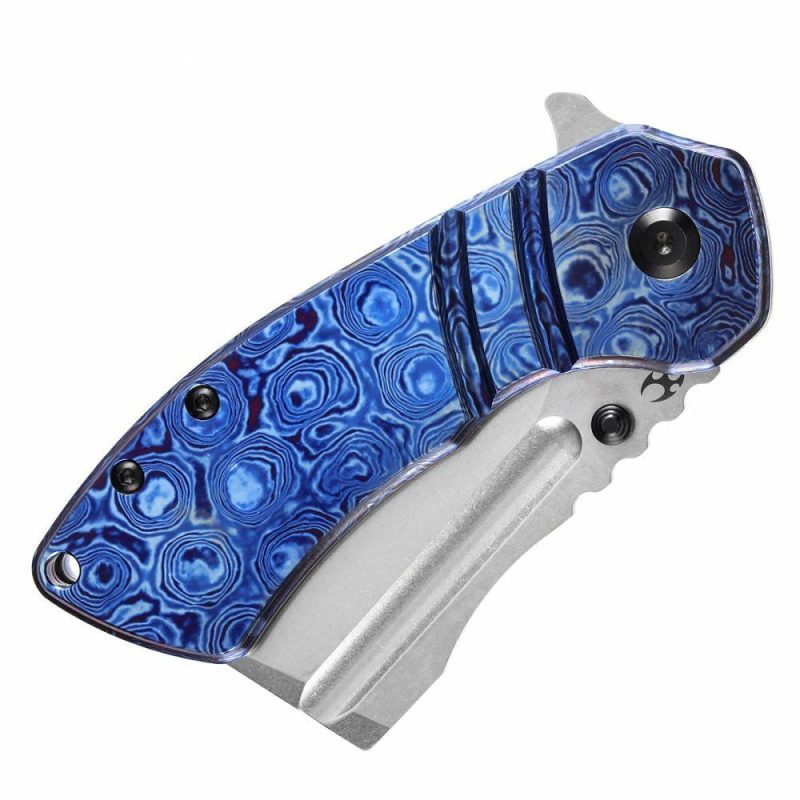 M+ Korvid Thumb Studs/Flipper Knife Timascus Handle (3.07’‘ CPM S35VN Blade ) Koch Tools Design-K2030C1U Blue | Folding Pocket Knives