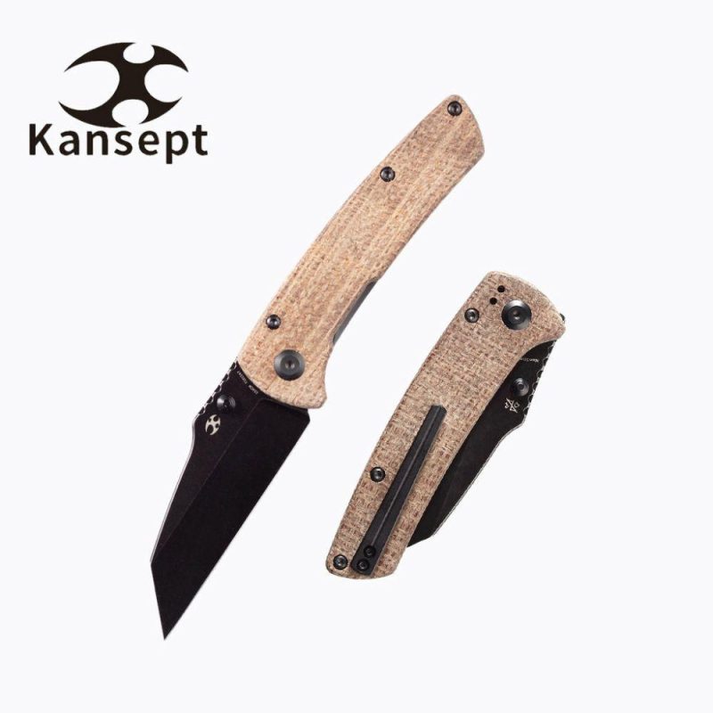 Main Street Pocket Knives Brown Micarta Handle Black TiCn Coated Stonewashed 154CM Blade with Dirk Pinkerton Design-T1015A7 Brown | Folding Pocket Knives