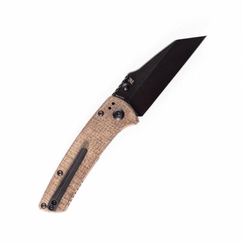 Main Street Pocket Knives Brown Micarta Handle Black TiCn Coated Stonewashed 154CM Blade with Dirk Pinkerton Design-T1015A7 Brown | Folding Pocket Knives