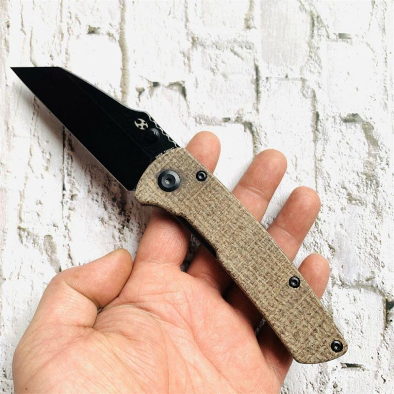 Main Street Pocket Knives Brown Micarta Handle Black TiCn Coated Stonewashed 154CM Blade with Dirk Pinkerton Design-T1015A7 Brown | Folding Pocket Knives