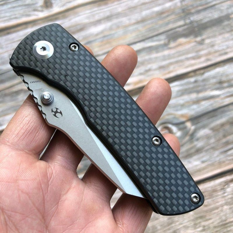 Main Street T1015A3 Twill Carbon Fiber Handle Black Stonewashed 154CM Blade Dirk Pinkerton Design Black | Folding Pocket Knives