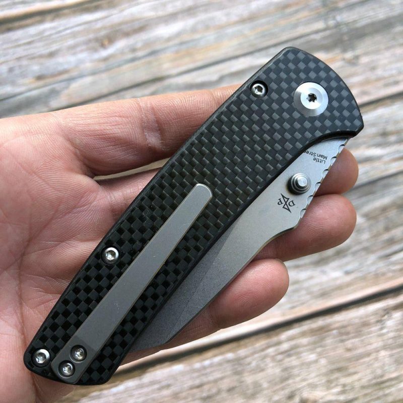 Main Street T1015A3 Twill Carbon Fiber Handle Black Stonewashed 154CM Blade Dirk Pinkerton Design Black | Folding Pocket Knives