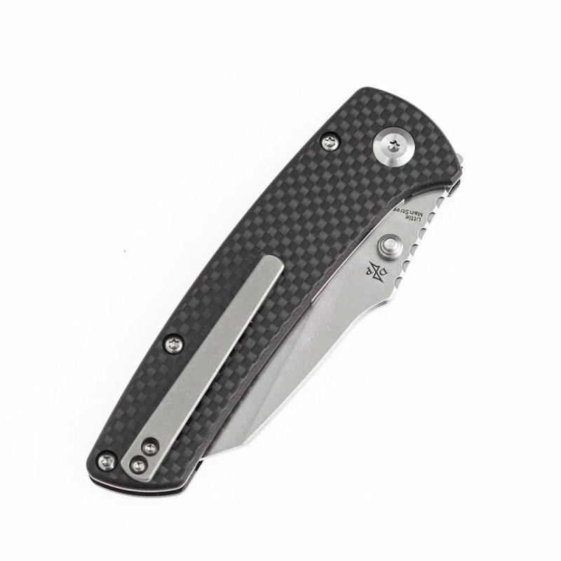 Main Street T1015A3 Twill Carbon Fiber Handle Black Stonewashed 154CM Blade Dirk Pinkerton Design Black | Folding Pocket Knives