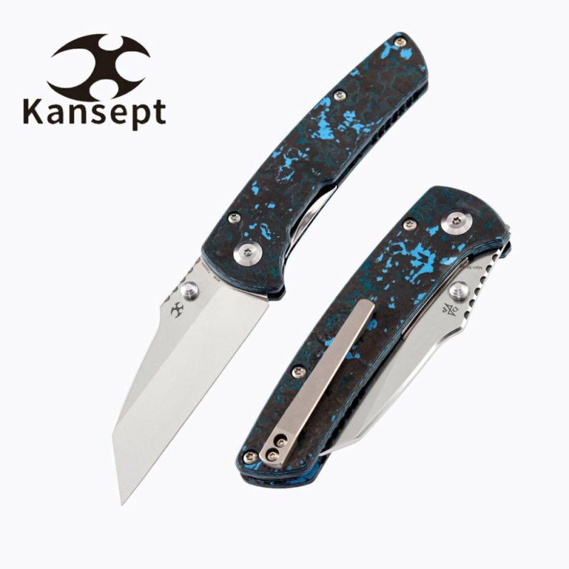 Main Street T1015A5 Pocket Knives M390 Wharncliffe Fat Carbon "Arctic Storm" Handle Blue Black | Folding Pocket Knives