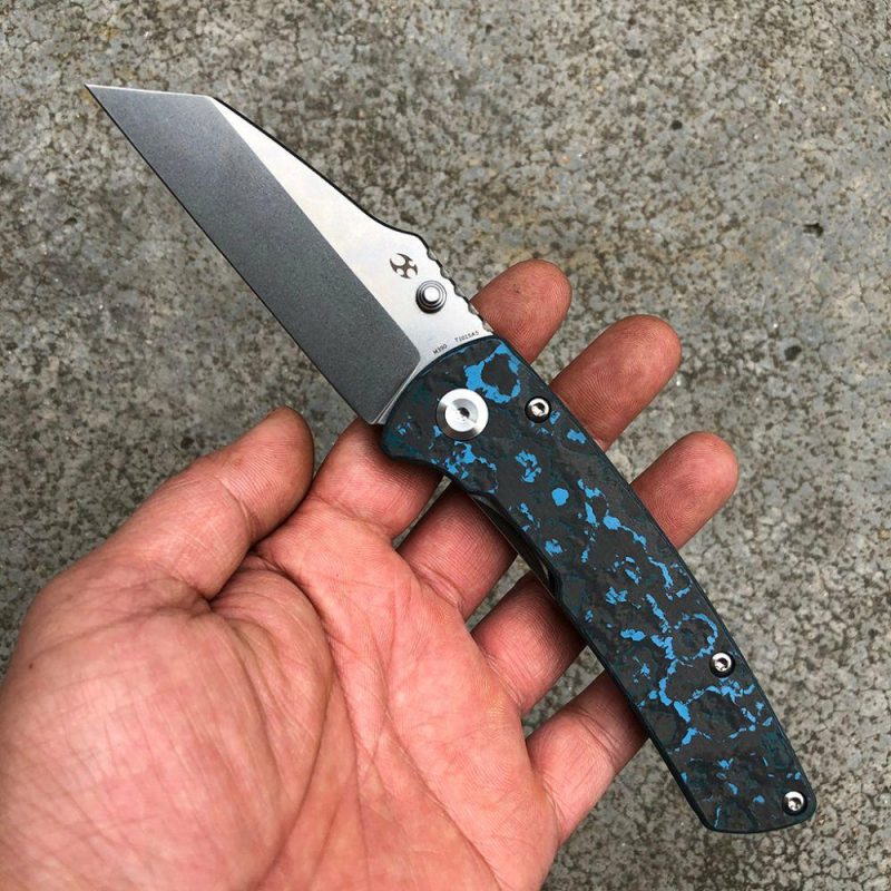 Main Street T1015A5 Pocket Knives M390 Wharncliffe Fat Carbon "Arctic Storm" Handle Blue Black | Folding Pocket Knives