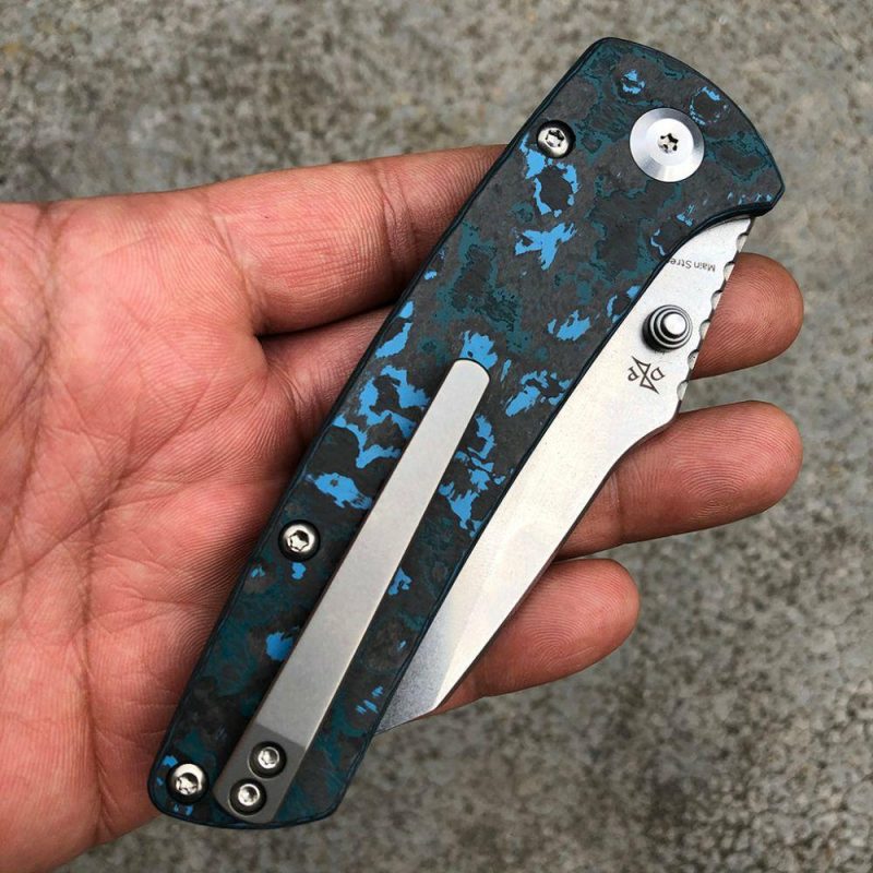 Main Street T1015A5 Pocket Knives M390 Wharncliffe Fat Carbon "Arctic Storm" Handle Blue Black | Folding Pocket Knives