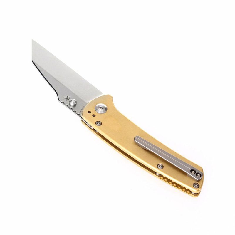 Main Street T1015B6 Pocket Knives Brass Handle Stonewashed 154CM Blade Dirk Pinkerton Design Brass | Folding Pocket Knives