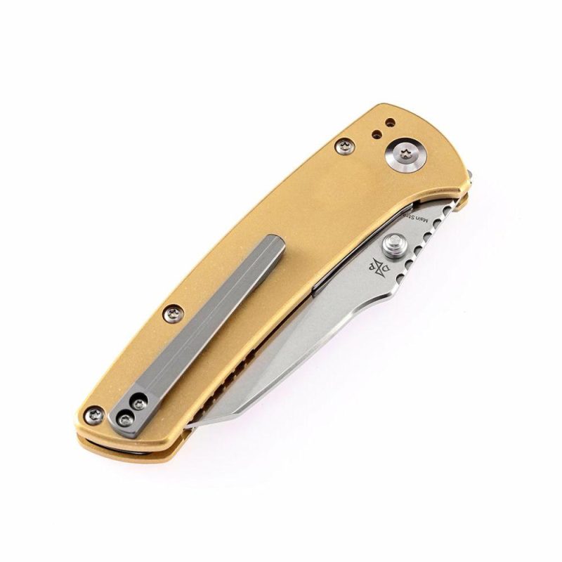 Main Street T1015B6 Pocket Knives Brass Handle Stonewashed 154CM Blade Dirk Pinkerton Design Brass | Folding Pocket Knives