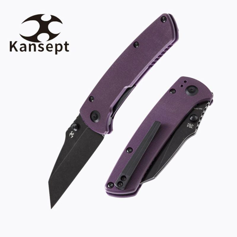 Main Street Thumb Stub Pocket Knives Purple Handle Black TiCn Coated 154CM Blade Dirk Pinkerton Design-T1015A6 Purple | Folding Pocket Knives