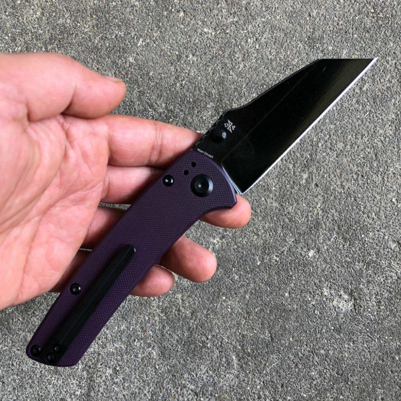 Main Street Thumb Stub Pocket Knives Purple Handle Black TiCn Coated 154CM Blade Dirk Pinkerton Design-T1015A6 Purple | Folding Pocket Knives