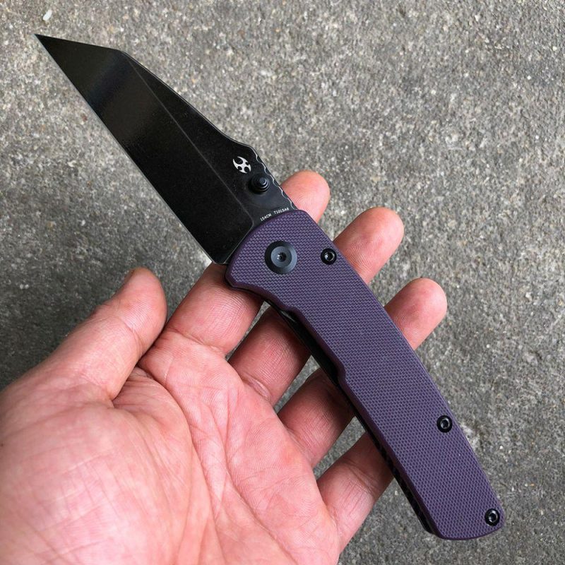 Main Street Thumb Stub Pocket Knives Purple Handle Black TiCn Coated 154CM Blade Dirk Pinkerton Design-T1015A6 Purple | Folding Pocket Knives