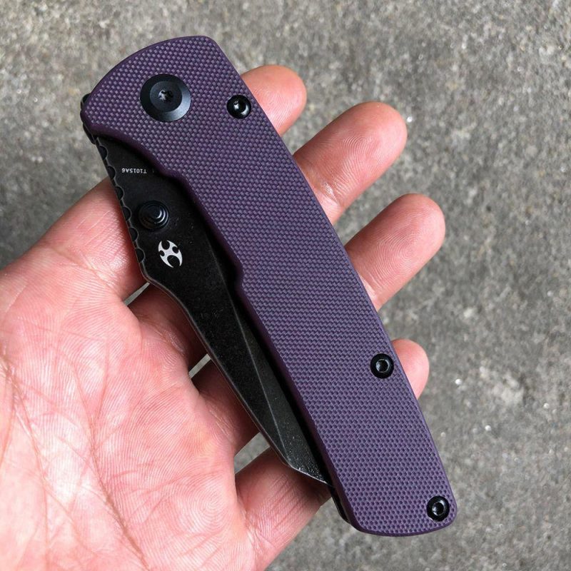 Main Street Thumb Stub Pocket Knives Purple Handle Black TiCn Coated 154CM Blade Dirk Pinkerton Design-T1015A6 Purple | Folding Pocket Knives