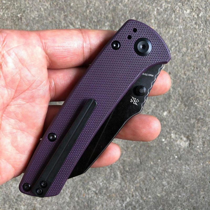 Main Street Thumb Stub Pocket Knives Purple Handle Black TiCn Coated 154CM Blade Dirk Pinkerton Design-T1015A6 Purple | Folding Pocket Knives