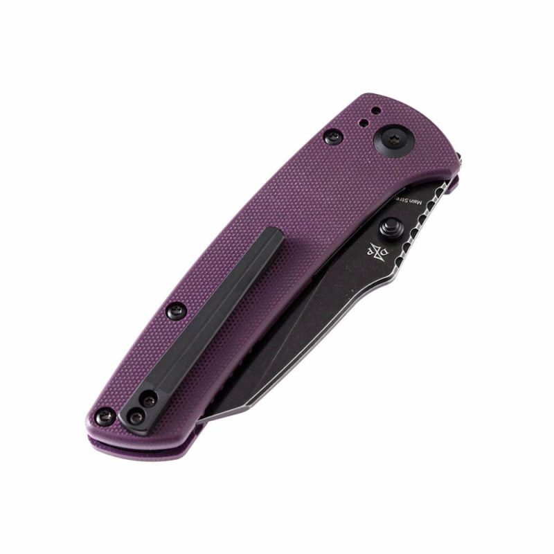 Main Street Thumb Stub Pocket Knives Purple Handle Black TiCn Coated 154CM Blade Dirk Pinkerton Design-T1015A6 Purple | Folding Pocket Knives