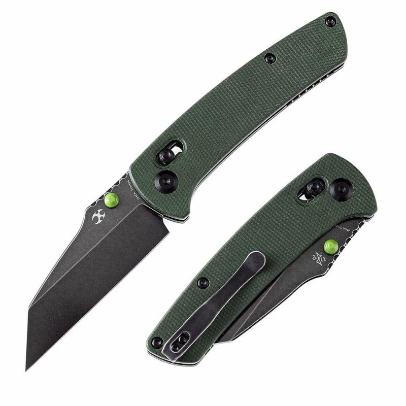 Main Street Thumb Studs/ Crossbar Lock Kinfe Green Micarta Handle (3.36” 154CM Blade) Dirk Pinkerton Design-T1015V6 Green | Folding Pocket Knives