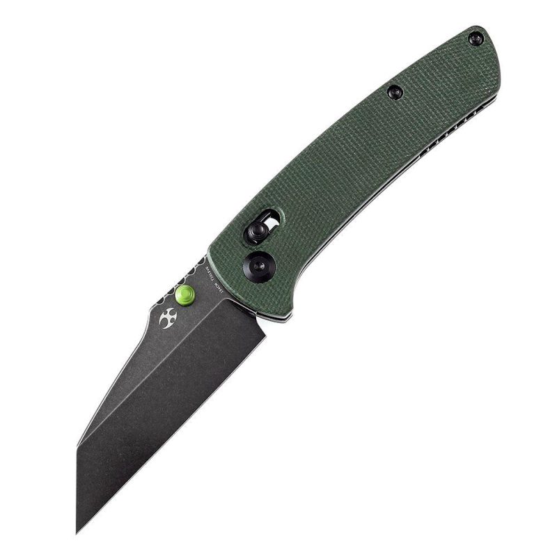 Main Street Thumb Studs/ Crossbar Lock Kinfe Green Micarta Handle (3.36” 154CM Blade) Dirk Pinkerton Design-T1015V6 Green | Folding Pocket Knives