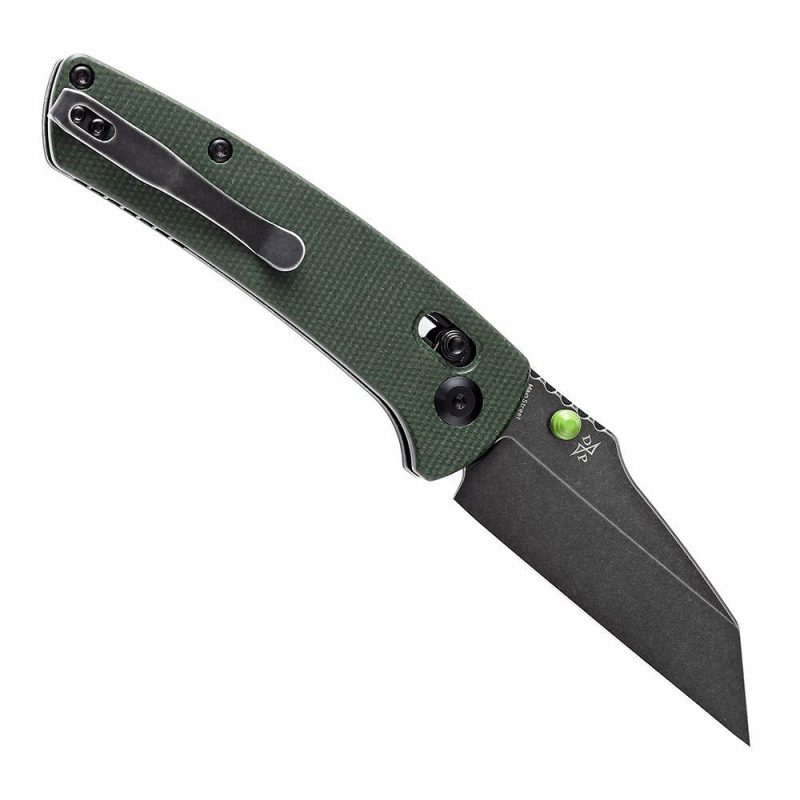 Main Street Thumb Studs/ Crossbar Lock Kinfe Green Micarta Handle (3.36” 154CM Blade) Dirk Pinkerton Design-T1015V6 Green | Folding Pocket Knives