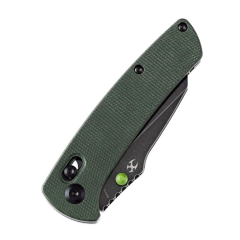 Main Street Thumb Studs/ Crossbar Lock Kinfe Green Micarta Handle (3.36” 154CM Blade) Dirk Pinkerton Design-T1015V6 Green | Folding Pocket Knives