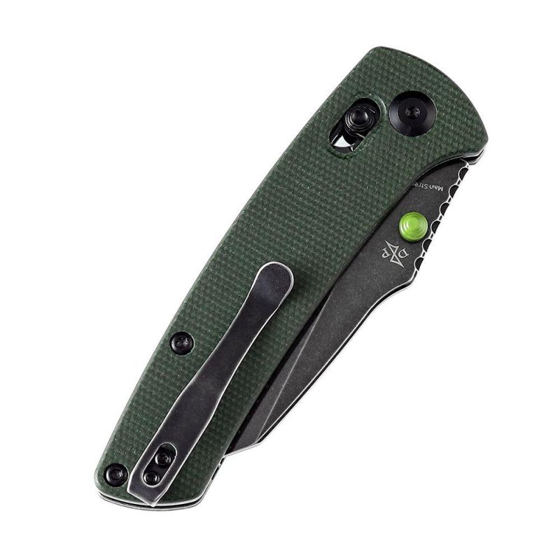 Main Street Thumb Studs/ Crossbar Lock Kinfe Green Micarta Handle (3.36” 154CM Blade) Dirk Pinkerton Design-T1015V6 Green | Folding Pocket Knives