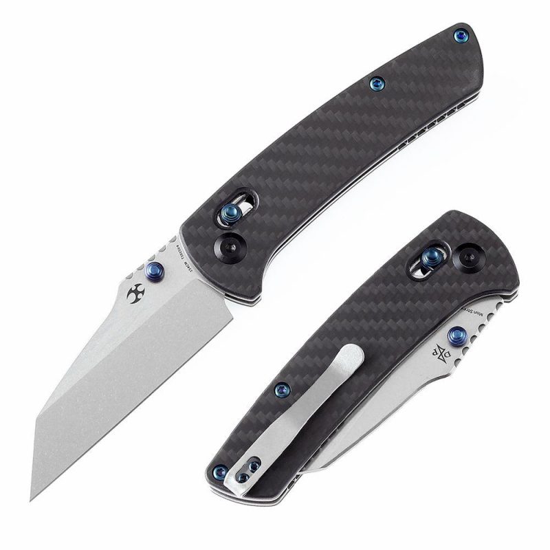 Main Street Thumb Studs/ Crossbar Lock Kinfe Twill Carbon Fiber G10 Handle (3.36” 154CM Blade) Dirk Pinkerton Design-T1015V4 Black | Folding Pocket Knives