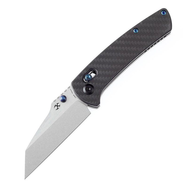 Main Street Thumb Studs/ Crossbar Lock Kinfe Twill Carbon Fiber G10 Handle (3.36” 154CM Blade) Dirk Pinkerton Design-T1015V4 Black | Folding Pocket Knives