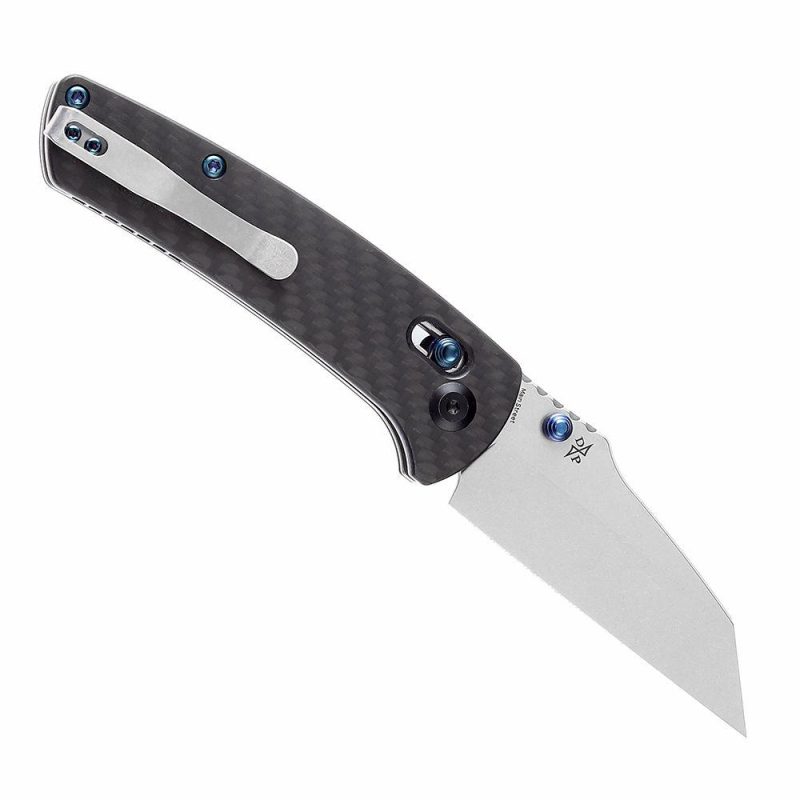 Main Street Thumb Studs/ Crossbar Lock Kinfe Twill Carbon Fiber G10 Handle (3.36” 154CM Blade) Dirk Pinkerton Design-T1015V4 Black | Folding Pocket Knives