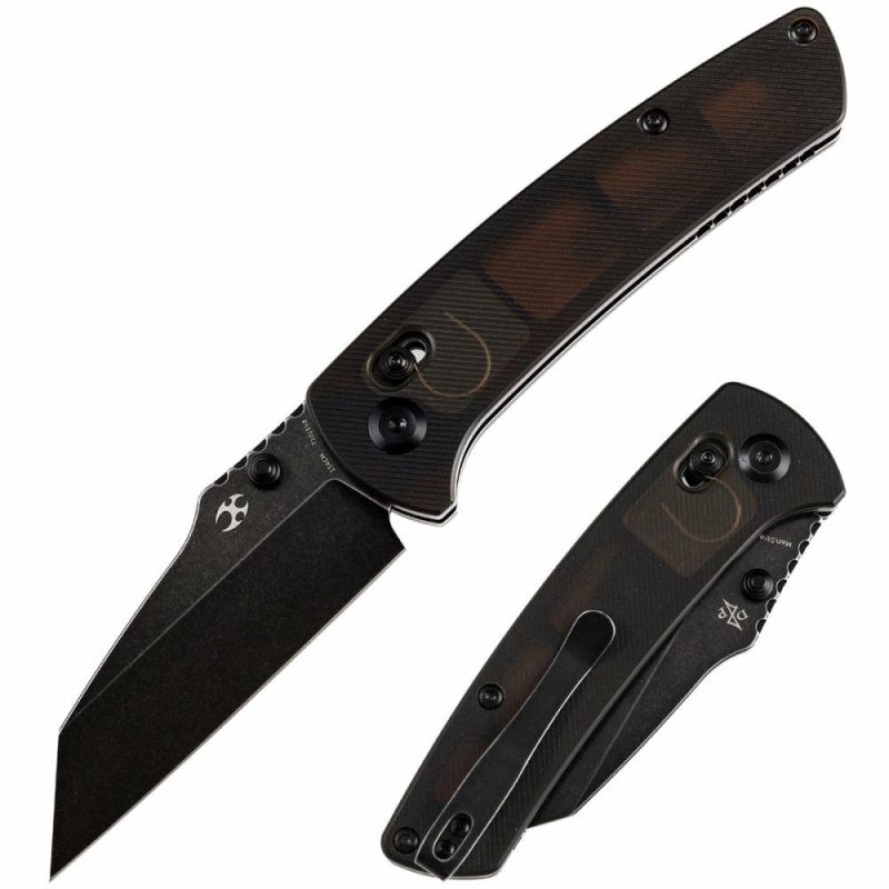 Main Street Thumb Studs/ Crossbar Lock Knife Light Brown Acrylic Handle (3.36” 154CM Blade) Dirk Pinkerton Design-T1015V8 Light Brown/Black | Folding Pocket Knives