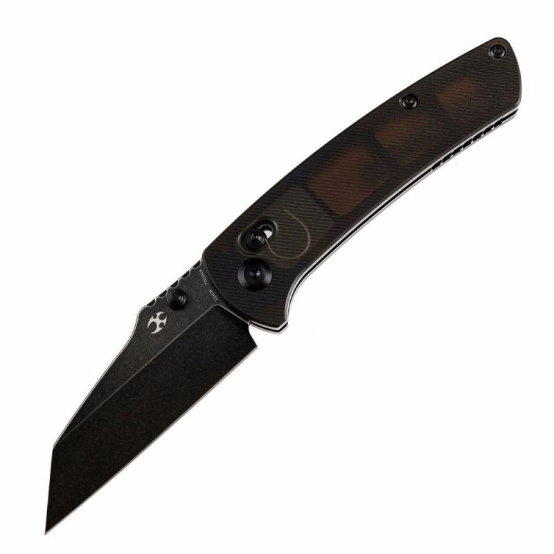 Main Street Thumb Studs/ Crossbar Lock Knife Light Brown Acrylic Handle (3.36” 154CM Blade) Dirk Pinkerton Design-T1015V8 Light Brown/Black | Folding Pocket Knives