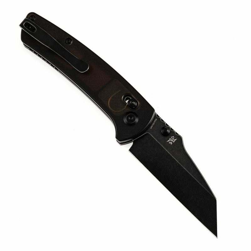 Main Street Thumb Studs/ Crossbar Lock Knife Light Brown Acrylic Handle (3.36” 154CM Blade) Dirk Pinkerton Design-T1015V8 Light Brown/Black | Folding Pocket Knives