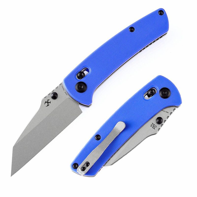 Main Street Thumb Studs/Crossbar Lock Knife Blue G10 Handle (3.36”154CM Blade) Dirk Pinkerton Design-T1015V3 Blue | Folding Pocket Knives