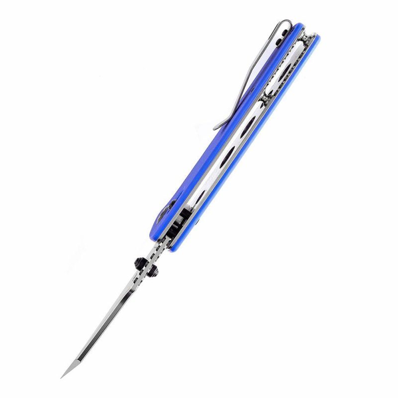 Main Street Thumb Studs/Crossbar Lock Knife Blue G10 Handle (3.36”154CM Blade) Dirk Pinkerton Design-T1015V3 Blue | Folding Pocket Knives