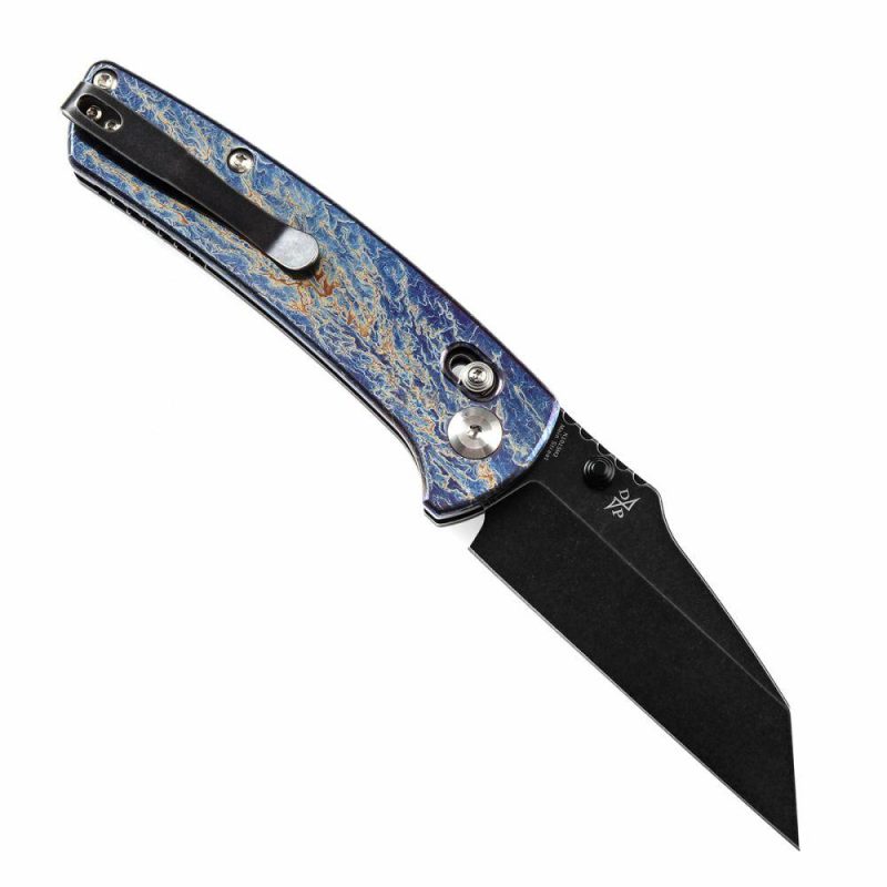 Main Street Thumb Studs/Crossbar Lock Knife Lightning Strike Titanium Handle(3.36”CPM 20CV Blade)Dirk Pinkerton Design-K1015M2 Blue/Black | Folding Pocket Knives