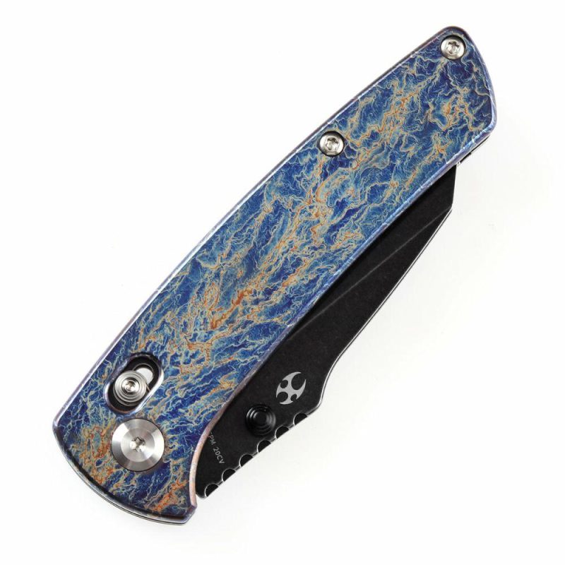 Main Street Thumb Studs/Crossbar Lock Knife Lightning Strike Titanium Handle(3.36”CPM 20CV Blade)Dirk Pinkerton Design-K1015M2 Blue/Black | Folding Pocket Knives