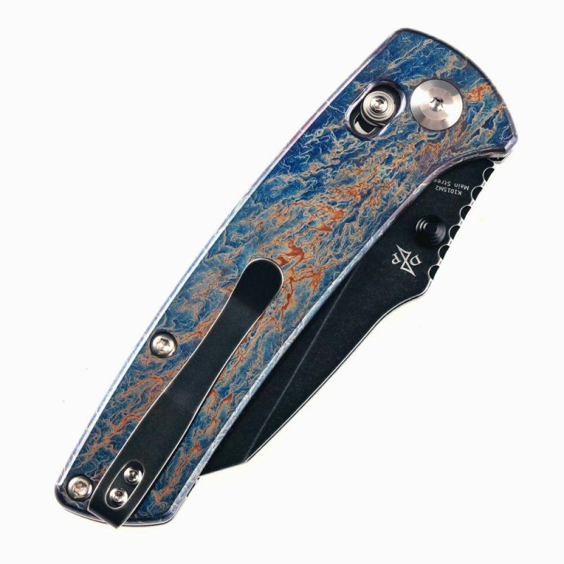 Main Street Thumb Studs/Crossbar Lock Knife Lightning Strike Titanium Handle(3.36”CPM 20CV Blade)Dirk Pinkerton Design-K1015M2 Blue/Black | Folding Pocket Knives