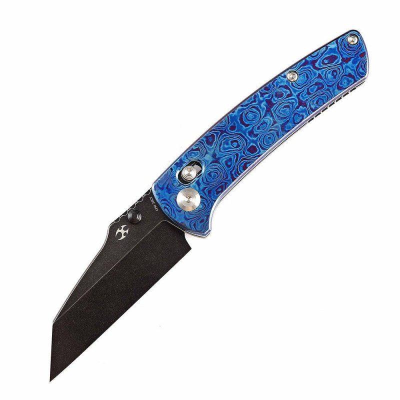 Main Street Thumb Studs/Crossbar Lock Knife Timascus Handle (3.36”CPM 20CV Blade) Dirk Pinkerton Design-K1015M1 Blue/Black | Folding Pocket Knives