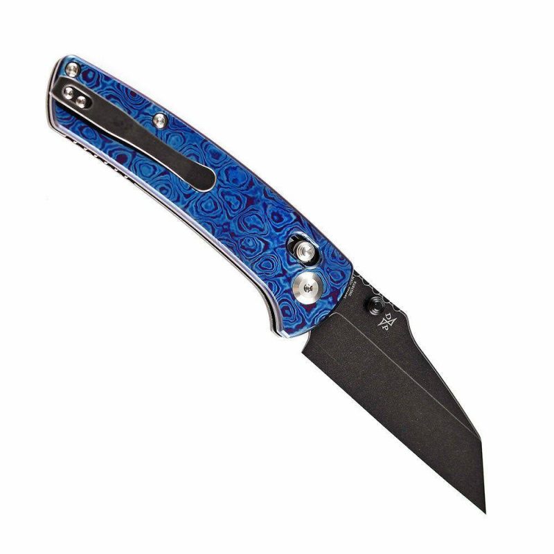 Main Street Thumb Studs/Crossbar Lock Knife Timascus Handle (3.36”CPM 20CV Blade) Dirk Pinkerton Design-K1015M1 Blue/Black | Folding Pocket Knives