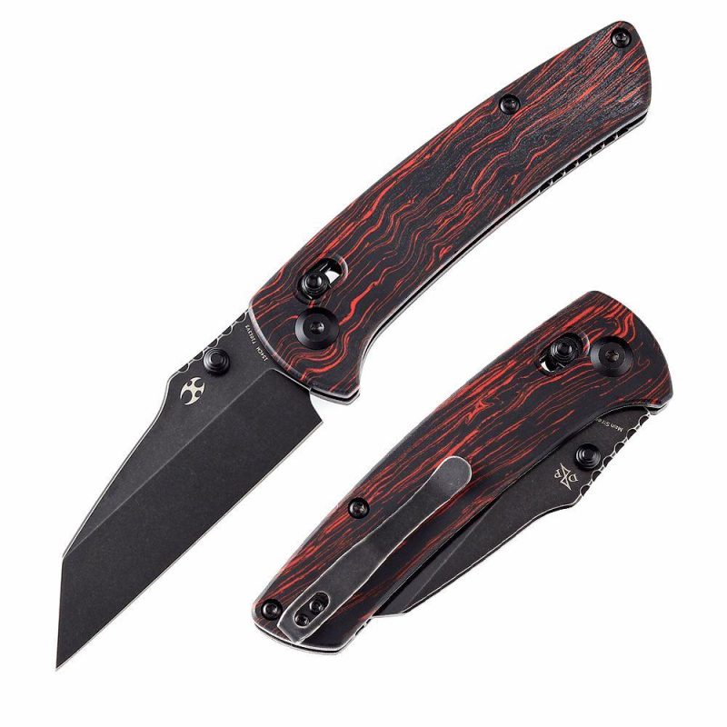 Main Street Thumb Studs/Crossbar Lock KnifeBlack and Red G-Mascus Handle (3.36”154CM Blade) Dirk Pinkerton Design-T1015V5 Black/Red | Folding Pocket Knives