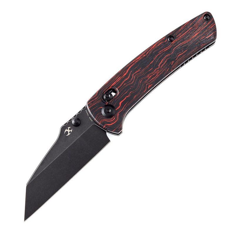 Main Street Thumb Studs/Crossbar Lock KnifeBlack and Red G-Mascus Handle (3.36”154CM Blade) Dirk Pinkerton Design-T1015V5 Black/Red | Folding Pocket Knives