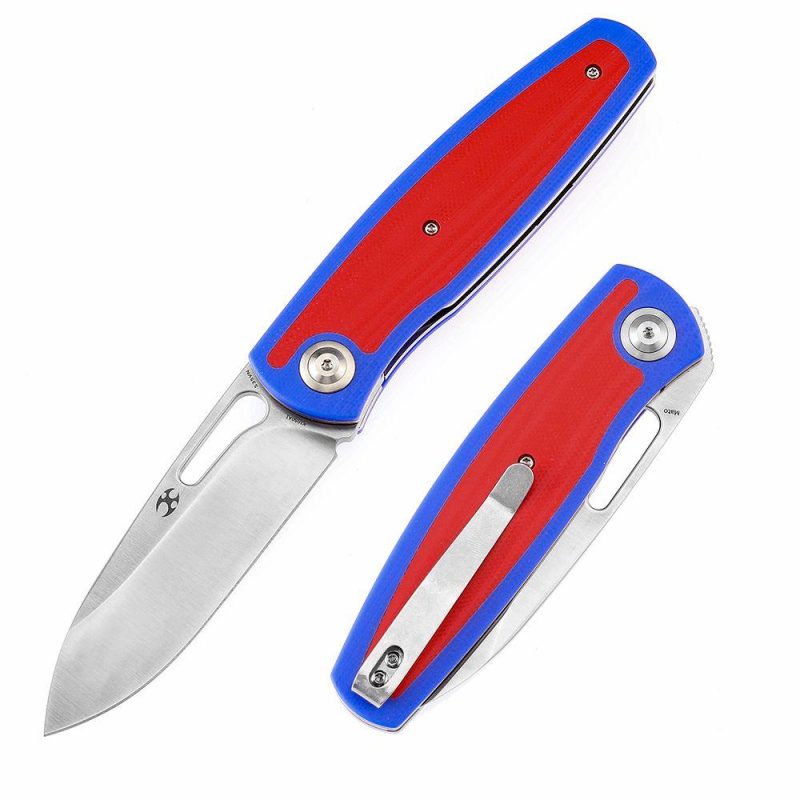 Mato K1050A1 Satin CPM-S35VN Blade Blue and Red G10 Handle with Villella Knives Design | Folding Pocket Knives